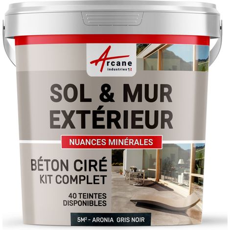 béton ciré, extérieur, pour sol, mur, terrasse, escalier, enduit, décoratif, minéral, en kit - 5 m² (en 2 couches) Aronia Gris Noir - ARCANE INDUSTRIES