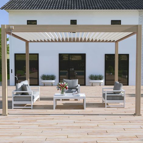 Pergola bioclimatica Ombréa® VS autoportante 3x4M - Woodlook- Lamelle bianche