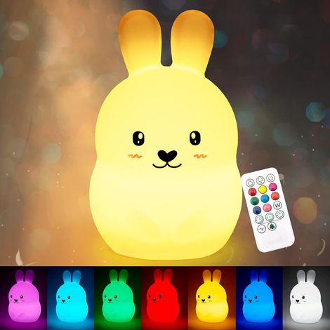Kids Night Light, Rabbit Night Light with Remote Control, Kawaii 7 Colors Lamp, Room Decor, USB Rechargeable, Cute Lamp Gifts for Baby, Kids, Little, Teen Girls (1/5)