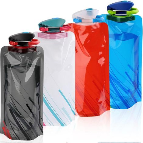 Trinkflasche Faltbar 700ml BPA Frei 4 Stück Schwarz weiß blau rot (1/5)
