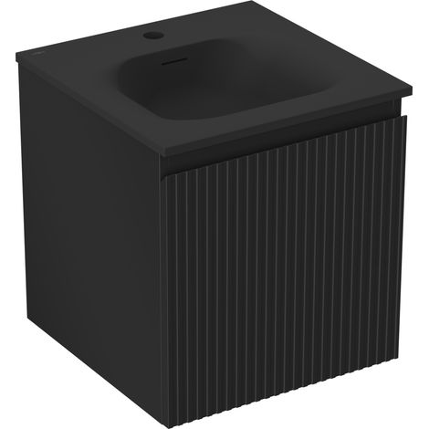 Mexen Rivel meuble de salle de bain 45 cm avec lavabo Vela, 1 tiroir, rainuré, noir mat - 91A20-04547-1-BF71-W23M71 (1/5)