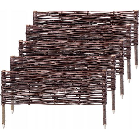 KADAX Palisade aus Weide, natürlicher Weidenzaun, 5 Stück, 60x20cm