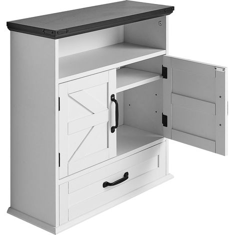Mophorn Badezimmer Wandschrank mit 2 Türen & verstellbaren Regalen, Hängeschrank mit offener Ablage und Schubladen für Küche, Bad oder Toilette (1/5)