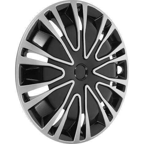 Enjoliveur de Roue 13 Pouces en Polypropylène Résistant Cache-Moyeu Décoratif Argenté et Noir Accessoire Auto pour Protection Poussière et Eau Compatible Jantes Voiture (1/5)