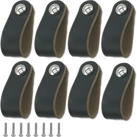 Juego de 8 pomos y tiradores de cuero para muebles, fáciles de instalar para puertas y cajones.