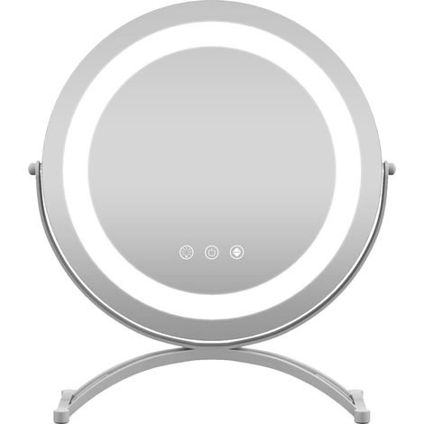 COSTWAY Espejo Maquillaje con Luz 30 CM, Espejo Tocador 3 Colores Regulables, Giratorio 360, Función de Memoria, Pantalla Táctil, Espejo Led con Soporte Metal para Baño Tocador Afeitar Depilar (1/5)