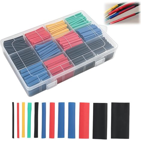 850 Stück wasserdichte Schrumpfschläuche, sortiert in verschiedenen Farben – Schwarz, Blau, Rot, Gelb, Grün – 12 Durchmesser von 1 mm bis 14 mm – Isolierung und Kabelschutz für elektrische Leitungen (1/5)
