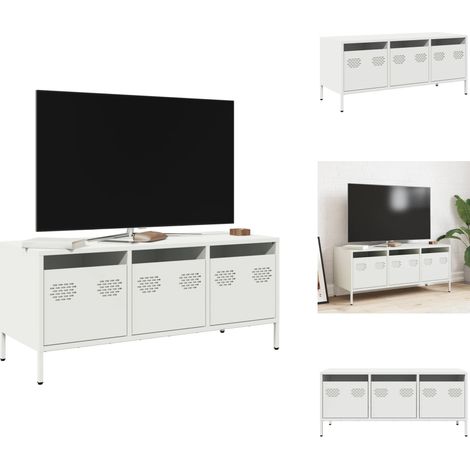 The Living Store Meuble TV blanc 101,5x39x43,5 cm acier laminé à froid - Meuble tv blanc (1/5)
