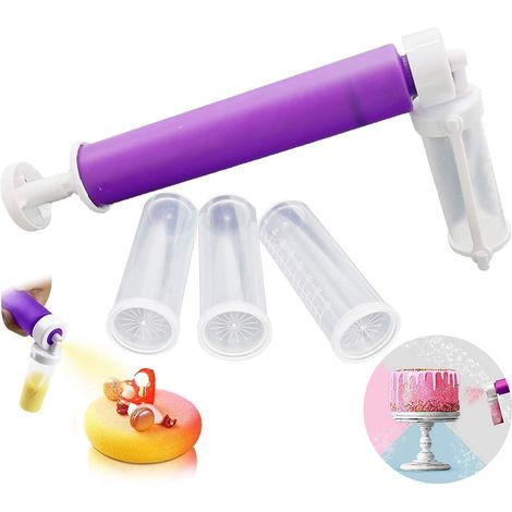 Kit aérographe manuel pour la décoration de gâteaux, comprenant un pistolet à peinture et 4 tubes de couleur pour cupcakes, biscuits et desserts, violet (1/5)
