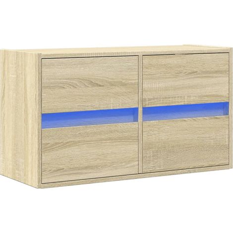 Mobile TV multimediale scaffale per televisione televisione buffet sala da pranzo soggiorno camera da letto a parete con luci a LED rovere Sonoma 80 x 31 x 45 cm marrone 020028027