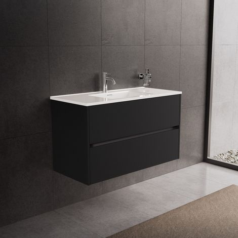 Inda - Mobile bagno 100 cm Nero opaco  con 2 cassetti e lavabo in (1/5)