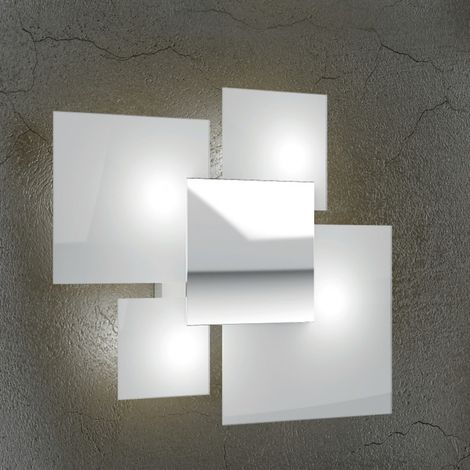 Plafoniera moderna top light shadow 1088 pl90 e27 led vetro lampada soffitto, colore bianco