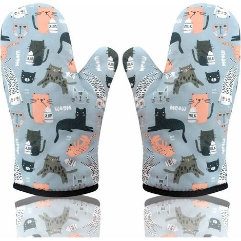 Katze 1 Paar Topflappen, Ofenhandschuh Topflappen Ofenhandschuhe Hitzebeständige, atmungsaktive Isolierhandschuhe Küche für Grillen Kochen Küche Pizza Keks Kuchen