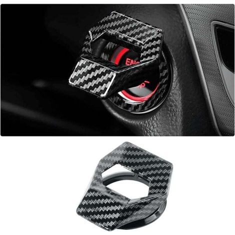 Couvercle de Bouton D'arrêt du Moteur, Bouton de Commutateur D'arrêt de Démarrage de Moteur de Voiture, Auto Adhésif Décoration de Commutateur de Moteur de Voiture (Fibre Carbone) (1/4)