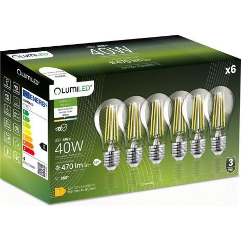 6x LED-Lampe E27 A60 4W = 40W 470lm 4000K Neutralleiter 360° Glühfadenbeleuchtung