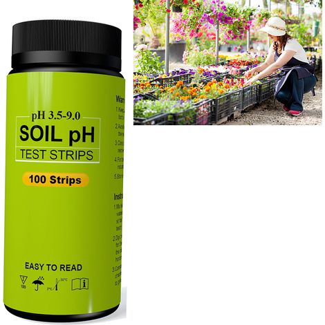 Kit de test de pH du sol (100 bandelettes) haute précision, plage de 3,5 à 9, pour jardin, pelouse et plantes. (1/5)