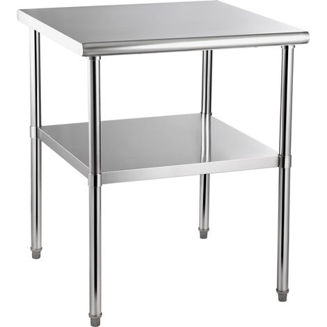 Table de préparation en acier inoxydable, 76x76x91 cm, capacité 363 kg, plan de travail robuste avec étagère et pieds réglables, idéale cuisine, garage, restaurant, jardin. (1/5)