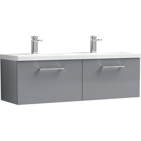 Nuie Arno Satin Grey 1200mm Wall Hung 2 Drawer Vanity Unit with Double Ceramic Basins - ARN2222F (1/2)