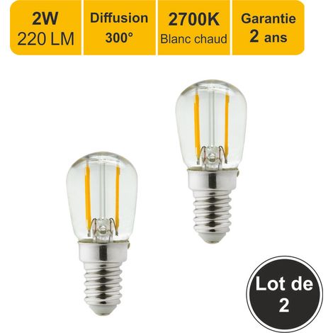 Lot de 2 ampoules LED filament E14 2W 220Lm 2700K - ST26 Frigo / Machine à coudre - garantie 2 ans
