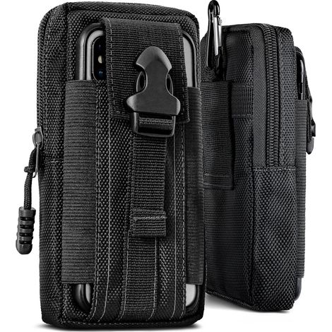 Pochette de téléphone multifonctionnelle en nylon Oxford compatible avec tous les smartphones Sac banane universel avec mousqueton - Étui extérieur noir (1/5)