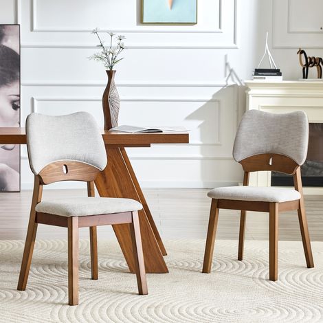 Juego de 2 sillas de comedor con respaldo mariposa, asiento tapizado, madera de caucho, gris (1/5)