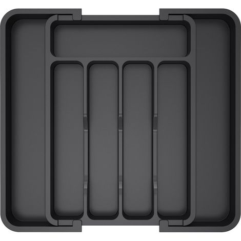 Organisateur de tiroir à couverts, plateau à couverts extensible pour la cuisine, couverts et support à couverts sans BPA, noir. (1/5)
