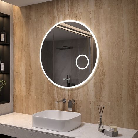 Rund Spiegel LED Badspiegel mit Beleuchtung Φ 80 cm Badezimmerspiegel, Antibeschlage, Uhr, Touch Dimmbar, Memory-Funktion, Schutzklasse IP44 (1/5)