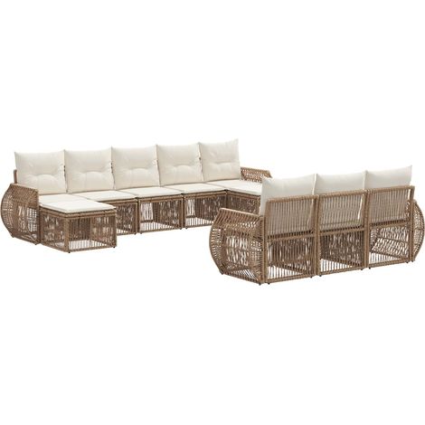 vidaXL Set Divano da Giardino 10 pcs Beige e Bianco Crema polyrattan