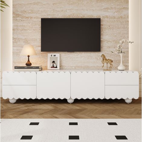 Meuble TV 175 cm avec portes et tiroirs, blanc, pour appartement et hôtel (1/5)