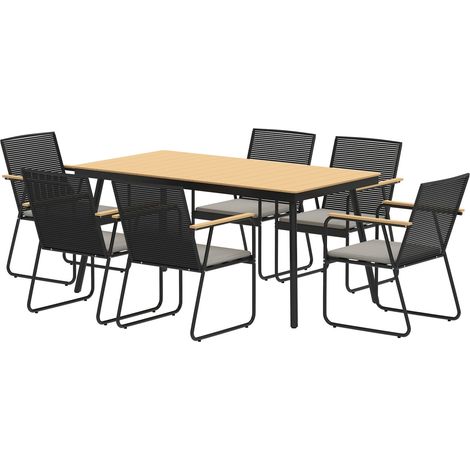 Sitzgruppe 7-teilig Metall Essgruppe für 6 Personen Esstisch mit Tisch 6 Stühlen Esszimmergruppe Küchentisch-Set mit Metallgestell Balkonmöbel Gartenmöbel für Terrasse, Balkon Naturholz Aosom
