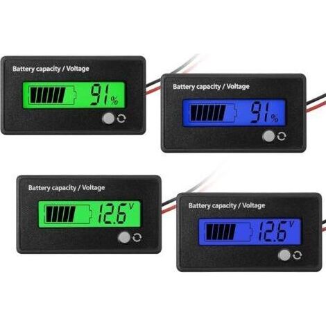 Ahlsen 4Pcs DC 12V 24V 36V 48V 72V Compteur Batterie avec Alarme, Indicateur de Tension Capacité Batterie Moniteurs Jauge Batterie Plomb-Acide et Indicateur Batterie Lithium-ION (Vert et Bleu) (1/5)