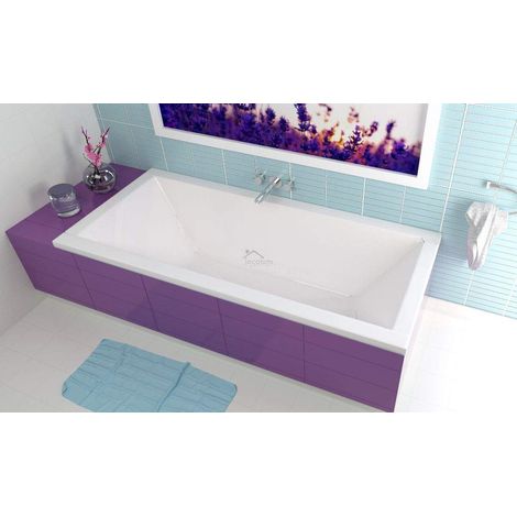 ECOLAM Baignoire rectangle acrylique blanc Quadro 190x90 cm, pieds, siphon, silicone, vidage automatique Alcaplast, Baignoire rectangle en acrylique (1/5)