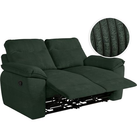 Loungitude – Canapé relax manuel 2 places en velours côtelé – Vert foncé – Confort ajustable avec commande manuelle – Fabrication européenne (1/5)