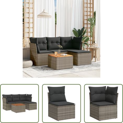 vidaXL Canapé en résine tressée - Salon de jardin 5 pcs avec coussins gris résine tressée (1/5)