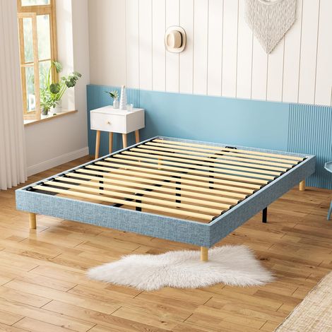 Sommier Tapissier 160x200 cm DEWINNER, avec 9 Pieds, 2x14 Lattes, Cadre de Lit Pour Deux Places, Hauteur du Cadre de Lit 29 cm, Solide et Confortable, Enfant/Adulte, Bleu (1/5)