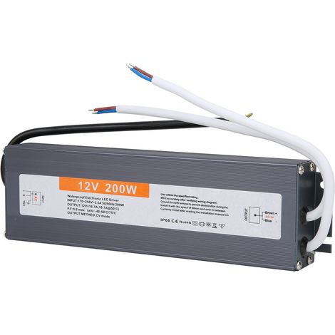Alimentation LED électronique étanche professionnelle 200 W, AC 170-250 V (50/60 Hz), DC 12 V (1/5)