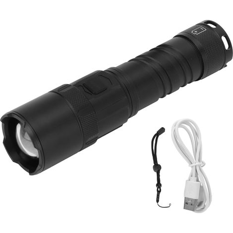 Lampe de camping LED ultra lumineuse, torche extérieure en aluminium avec indicateur de batterie, mise au point réglable, rechargeable par USB. (1/5)