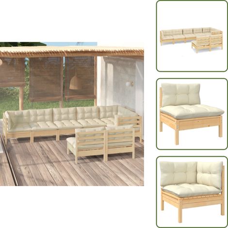 Salon de jardin 8 pcs avec coussins crème Bois de pin massif - Salon De Jardin - Mobilier De Jardin - Ensemble Salon De Patio - Meubles De Terrasse - Chaise Longue (1/5)