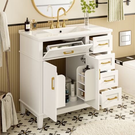 Badmöbel mit Waschbecken 91 x 46,5 x 86,4 cm Weiß OKMYHOME (1/5)