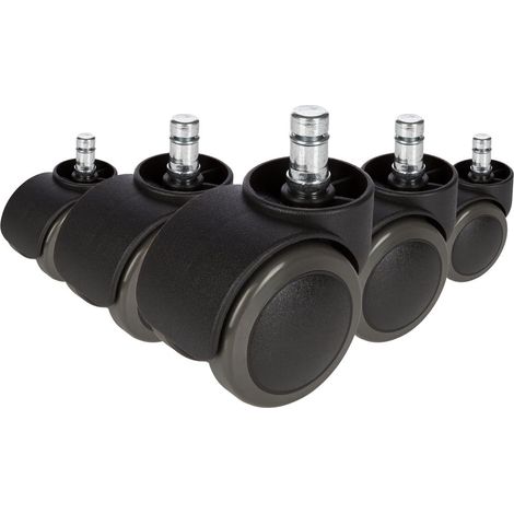 HJH Office 619029-Set di 5 rotelle per Sedia da ufficio, per pavimenti duri, senza freno 11 mm, 50 mm nero (1/5)