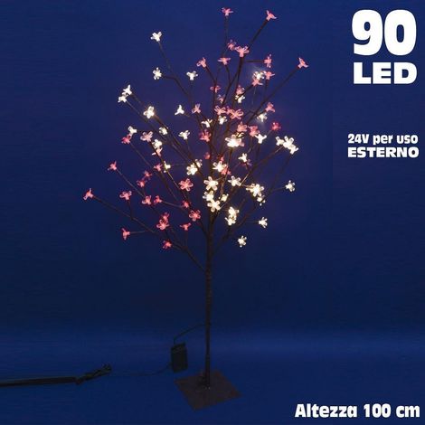 TRADE SHOP - Albero Di Natale Luminoso Ciliegio Per Esterno 90 Led 100cm Bianco Caldo E Rosso - (1/3)