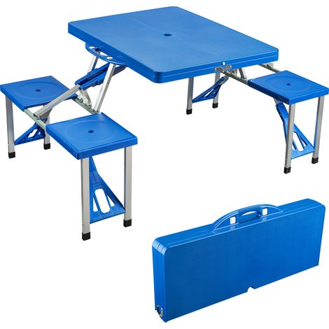 Wiltec Camping Sitzgruppe mit 4 Sitzplätzen klappbare Sitzgruppe Kunststoff Campingtisch klappbar Aluminiumstangen Campingmöbel Set Campingtisch mit Stühlen faltbar (1/5)