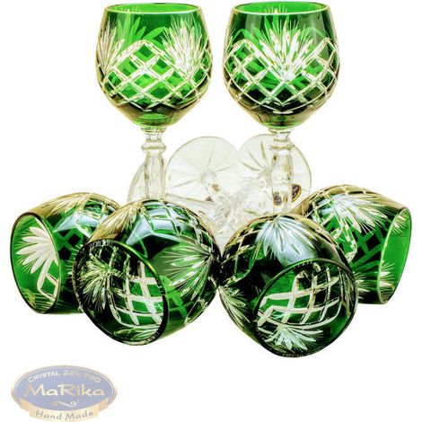 Copas de vino de cristal esmeralda de 280 ml con diseño de piña. (1/5)