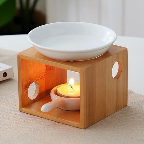 Diffuseur d'huile essentielle en bois, brûleur d'aromathérapie, chauffe-huile diffuseur, chauffe-cire avec support pour bougie chauffe-plat pour décoration de maison, anniversaire ou mariage (1/5)