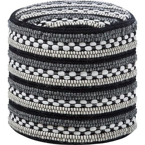 Pouf GUNTUR Wolle Schwarz / Weiß