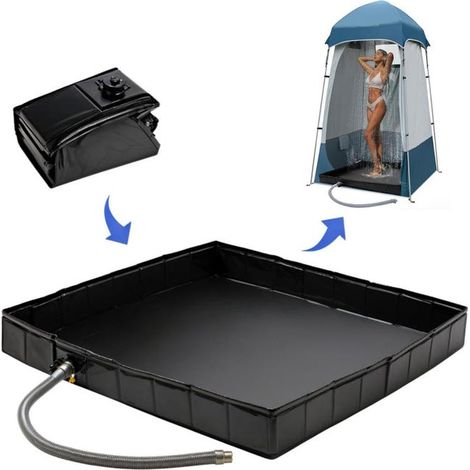 Bac de douche extérieur pliable 104 cm – Base étanche avec évacuation pour tente de douche, camping-car, nature, animaux, cabine de douche temporaire (1/5)