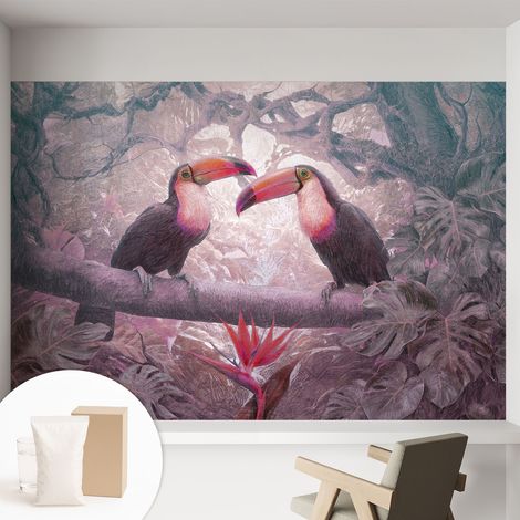 Papier peint intissé avec imprimé pour décoration intérieure pour rénovation a motif - Colle incluse gratuite Couple exotique 152x104 cm (1/5)