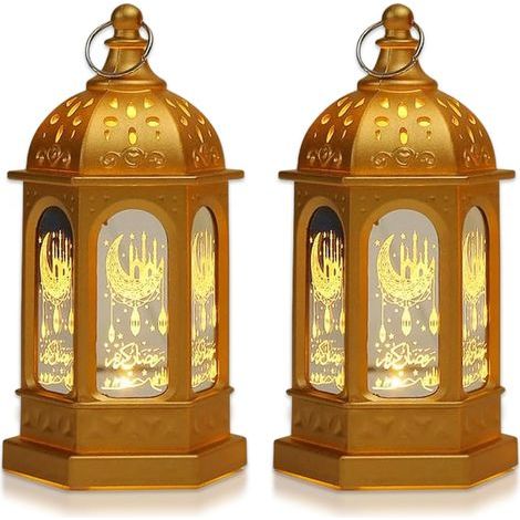 Deux lanternes hexagonales imprimées, dorées, lanternes décoratives vintage à suspendre pour bougies (1/5)