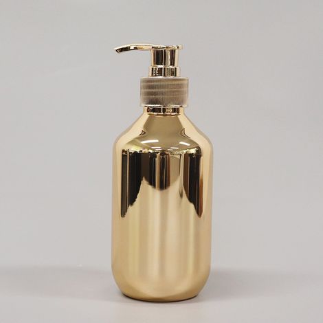 Dispensadores de jabón de manos para baño de 300 ml, botellas de champú de plástico cromado dorado para cocina, botellas de champú de plástico inoxidable, contenedor redondo Boston para gel de ducha d (1/3)