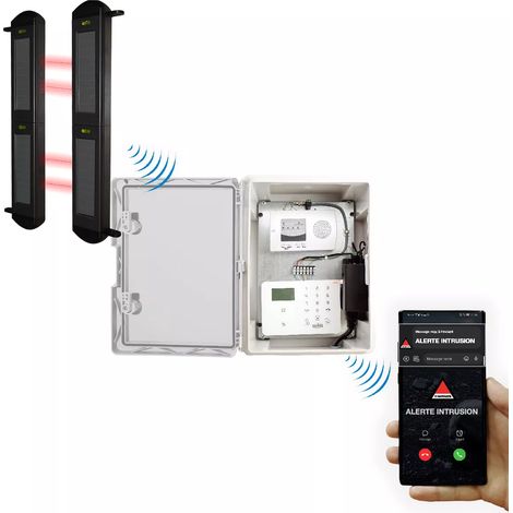 Protection périmétrique 'PRO' solaire 900m sans-fil & point d'alerte GSM 4G IP65 barrières infrarouges 2B (DA600+/KP) (1/5)